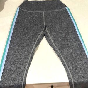 Spiritual Gangster Grey Leggings with Blue, Pink and Green Stripes. Size SM.